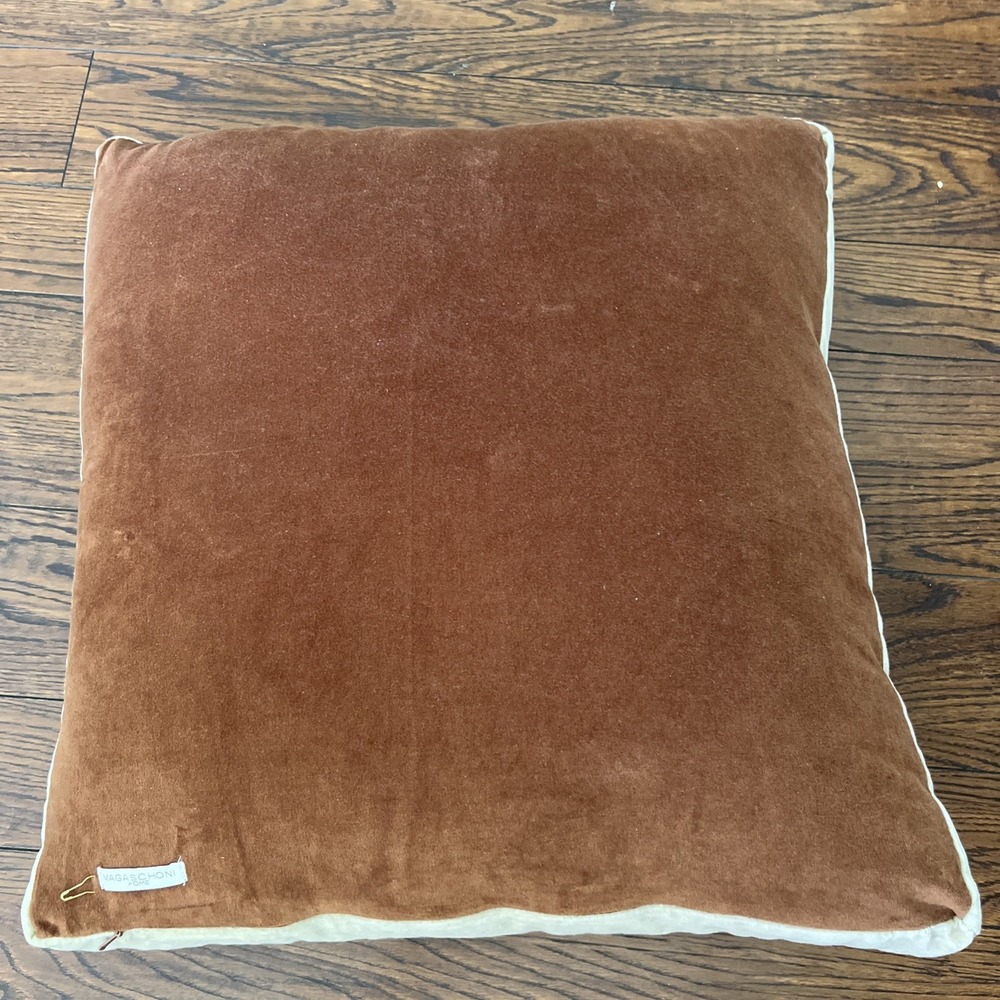 magaschoni brown tan trim pillow velvet 20"